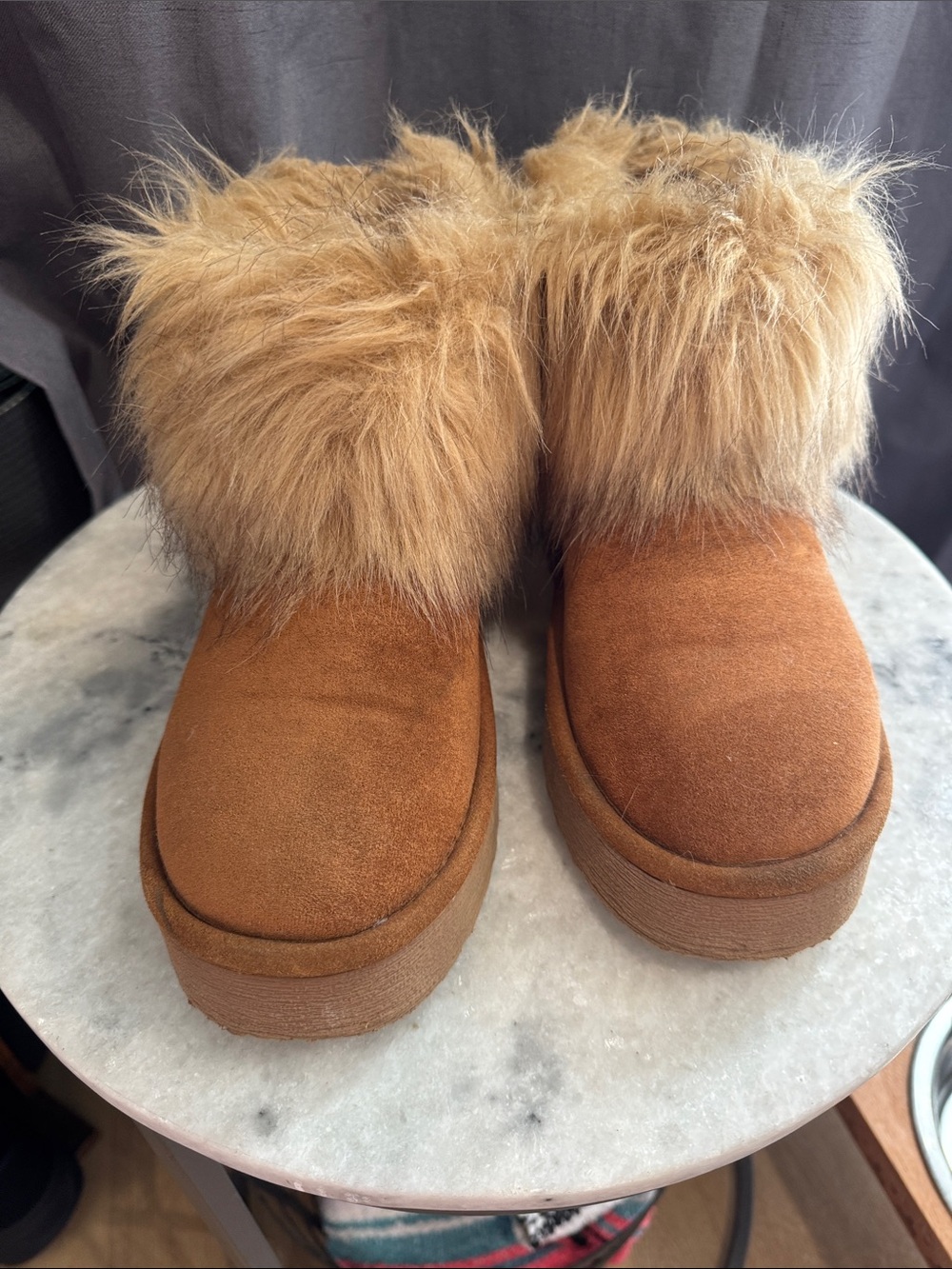 Steve Madden Women’s Faux-Fur Suede Booties in Tan